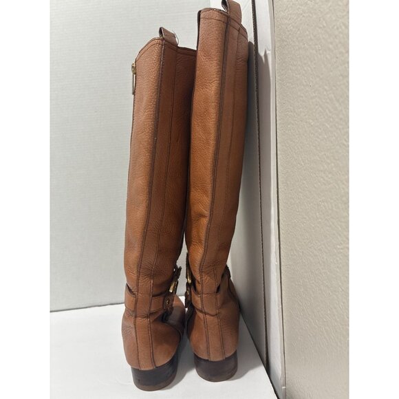 Tory Burch Brown Leather Tall Riding Women’s Boots Shoes Size 7 logo accent - Picture 6 of 12
